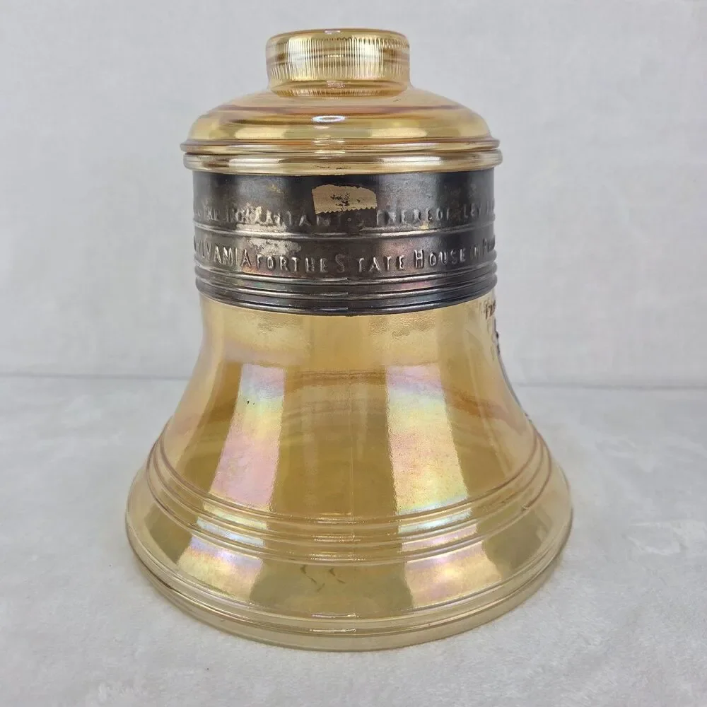 1976 Bartlett Collins Liberty Bell Cookie Jar Painted Copper Band Carnival Glass